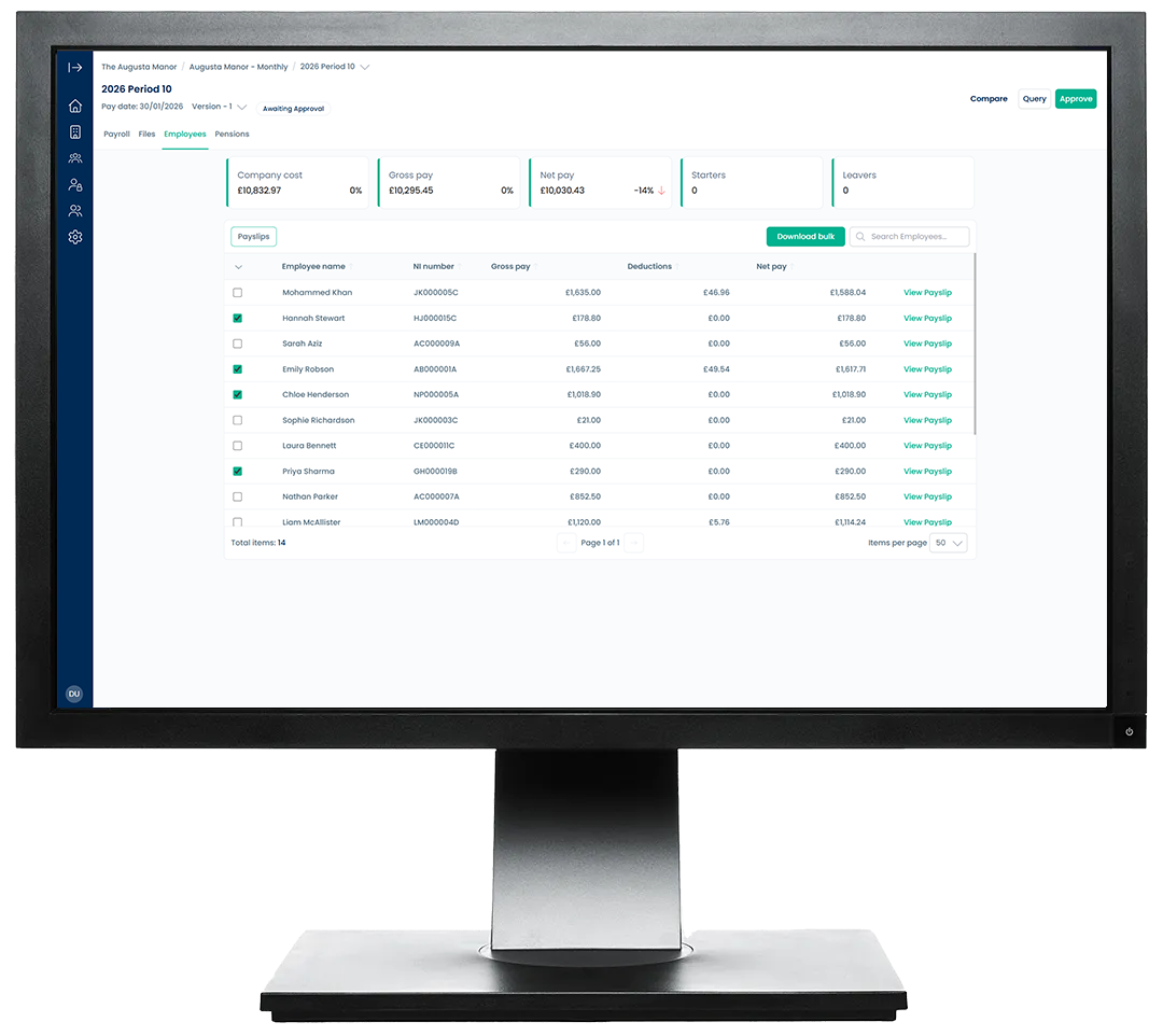 Elementary Manager software by Ascend Payroll on a Desktop monitor